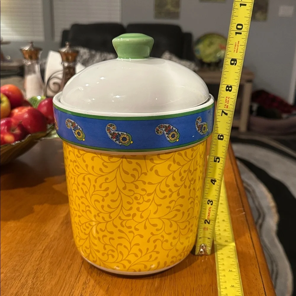 American Atelier Colorful Ceramic Canister with Lid. French Bistro Paisley.